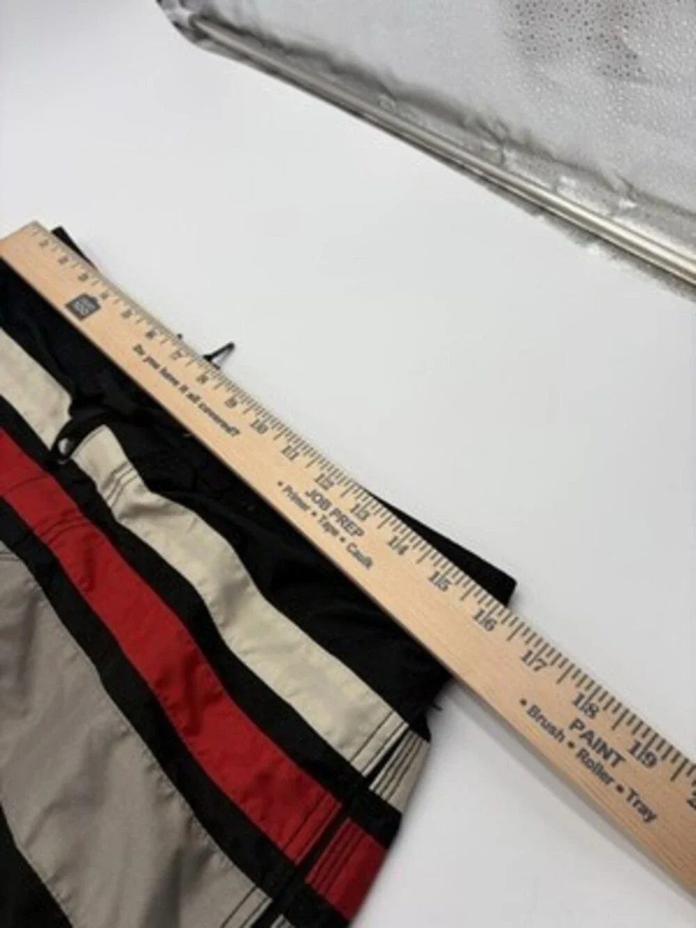 Quiksilver Waterman Black Stripe Cargo Board Shorts Swim Trunks Red Beige L